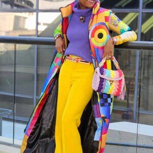 Women’s Casual Rainbow Geometric Print Maxi Duster